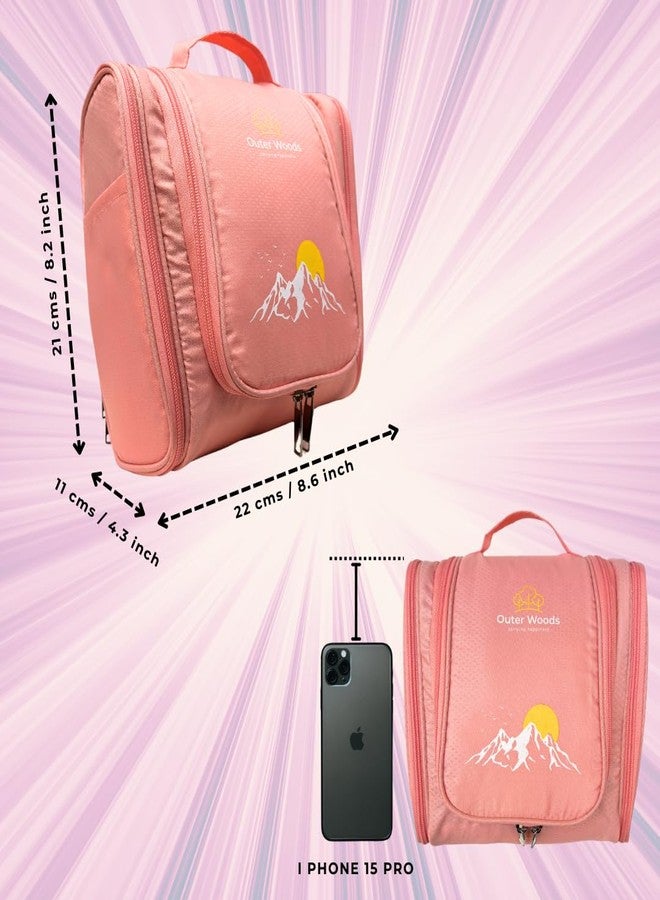 Outer Woods Travel Toiletry Bag - Waterproof Hanging Organizer with Multiple Compartments | Unisex Cosmetic, Makeup, Medical or Kids Kit | Ideal for Trips, Gym, Camping - 3 Month Warranty (Peach) - Image 3